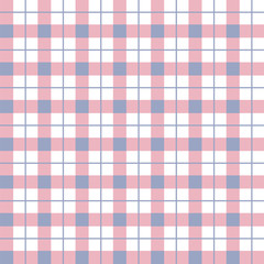 Light pink and blue checkered seamless pattern. Pink and blue plaid texture. Pink Gingham seamless background. Checkered backdrop for textile, tablecloth, clothes, shirt, blanket, napkin,towel. Vector