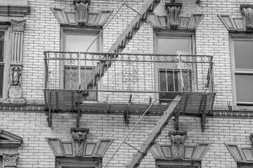 fire escapes in New York city black and white photography