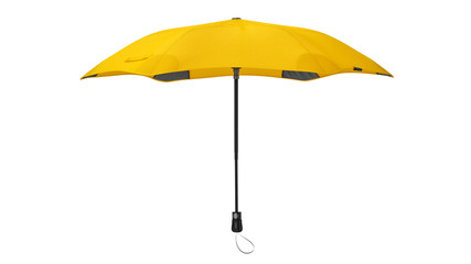 Umbrella parasol open modern yellow, side view. 3D rendering