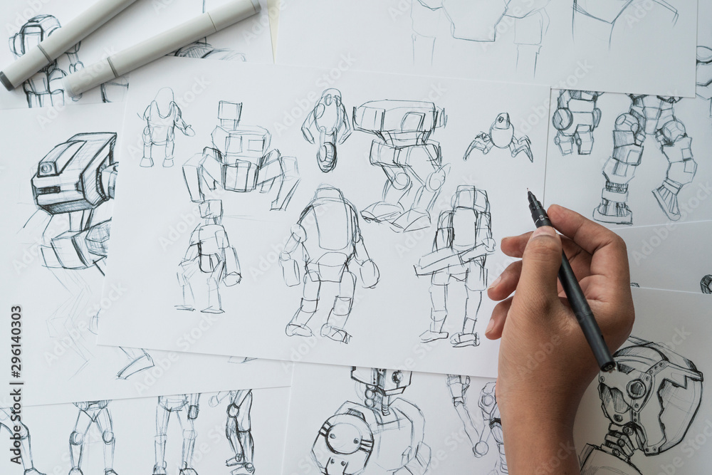 Wall mural animator designer development designing drawing sketching development creating graphic pose characte