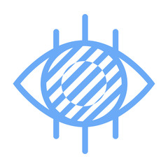 Ophthalmology logotype, medical symbol, shape of eye, lines or stripes on white. Clinic or laboratory label in flat design style, eyesight icon. Vector illustration in flat cartoon style