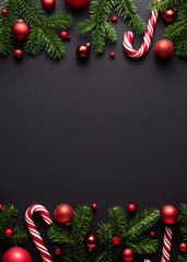 Christmas frame border on black background