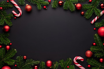 Fototapeta na wymiar Christmas oval frame on black