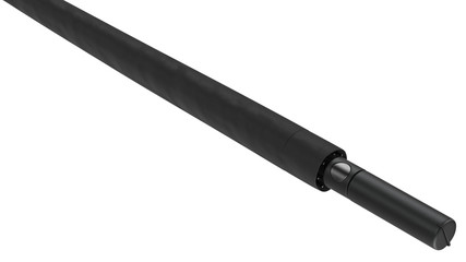 Umbrella parasol closed with straight handle, close view. 3D rendering