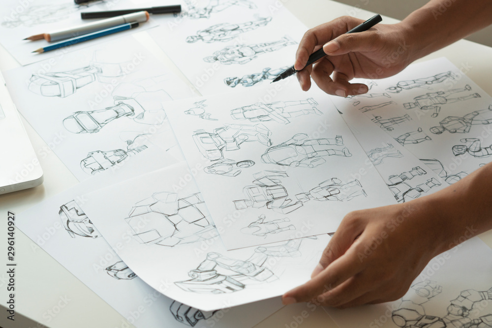 Wall mural animator designer development designing drawing sketching development creating graphic pose characte