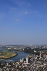 Obraz premium Aearial view of Edogawa River, Ichikawa, Japan