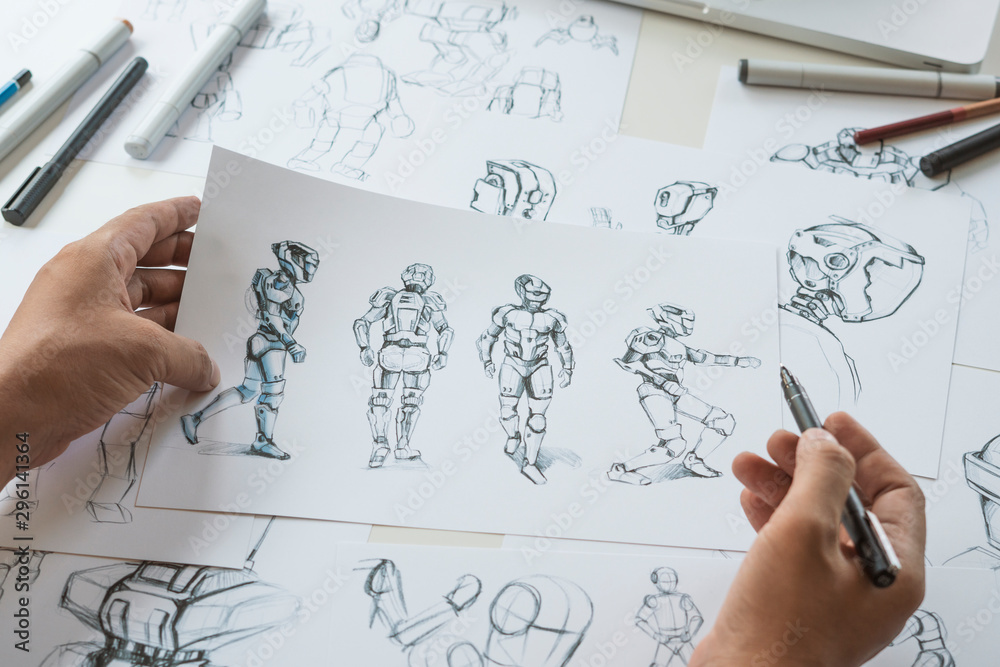 Wall mural animator designer development designing drawing sketching development creating graphic pose characte