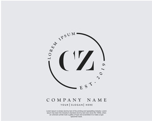 Initial letter CZ beauty handwriting logo vector - obrazy, fototapety, plakaty