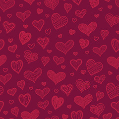 Fototapeta na wymiar Handdrawn hearts seamless pattern, creative and fun hearts brackdrop - great for valentine's day, mother day or romantic fabrics, banner, wallpaper, wrapper - vector surface design