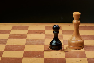 Black and White King and Knight of chess setup on dark background