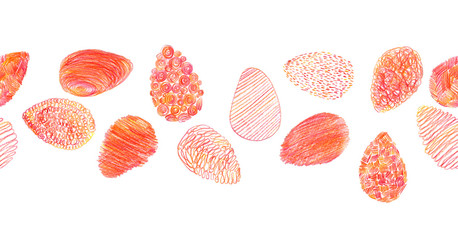 banner of easter eggs in red colors. Doodle in the shape of an egg. Hand drawing isolated on a white background.