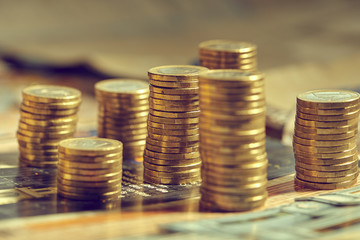 Saving stack coins money concept