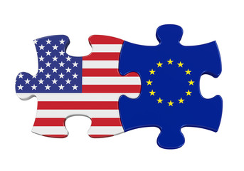 United States and European Union Puzzle Pieces Isolated