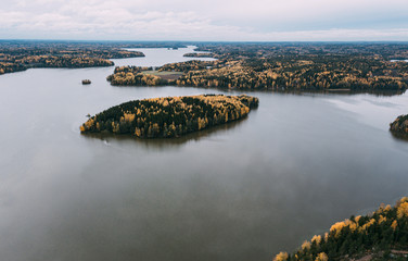 autumn landscape aerial view. Finland near Hiidenvesi lake