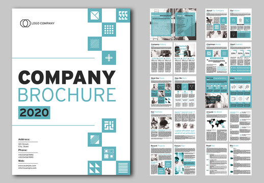 Company Brochure Layout with Teal Accents
