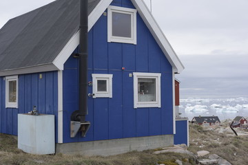 Fototapeta na wymiar Traditional houses in Ilulissat city, Greenland
