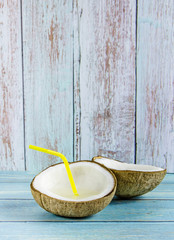 useful drink. coconut milk with a tube. coconut