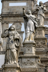 Beautiful sculptures on the top of the staircase of the Bom Jesus do Monte, one of the famous Portuguese sanctuaries, in Braga, Portugal