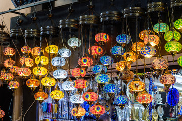 bright multi-colored lamps in the Turkish bazaar