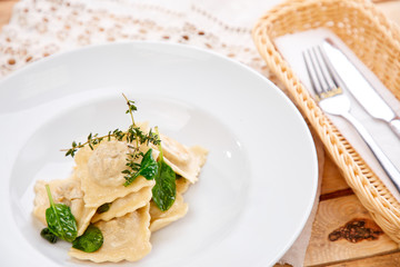 vegetarian ravioli with spinach with herbs