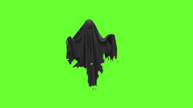 Flying black Ghost on an green screen