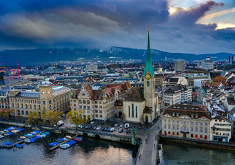 Fototapeta premium Aerial view of old town in Zurich, Switzerland.