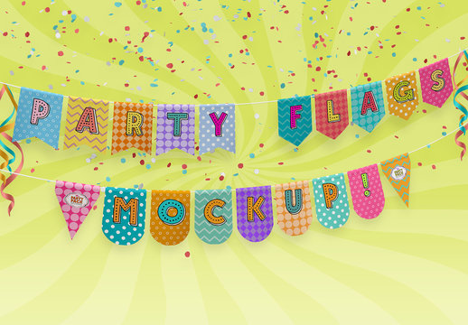 Custom Shape Party Flags Mockup
