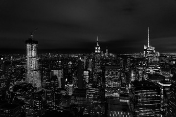 New York, New York, USA night skyline, view from the Empire State building in Manhattan, night skyline of New York black and white photography - obrazy, fototapety, plakaty