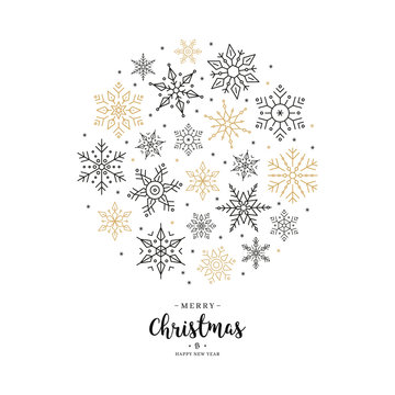 Christmas snowflakes elements wreath circle greeting card with white background