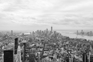 New York, New York, USA skyline, view from the Empire State building in Manhattan, black and white photography