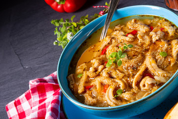 flaczki - fresh and spicy tripe soup with herbs