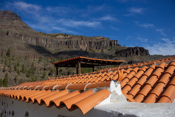 roof with red tiles in small town in Gran Canaria 