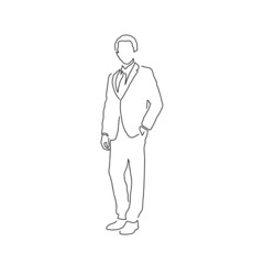 Business people line drawing, vector illustration design. Technology objects collection.