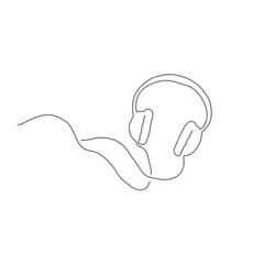 Headphones line drawing, vector illustration design. Technology objects collection.