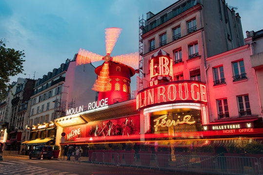 PARIS - MAY 07: Cabaret Moulin Rouge in the Night Time in Paris on May 07. 2017 in France