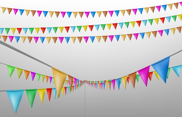 colorful celebration flag set, perspective and flat view