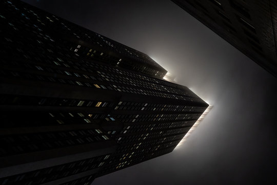 New York city at night during rain and fog, New York city Image