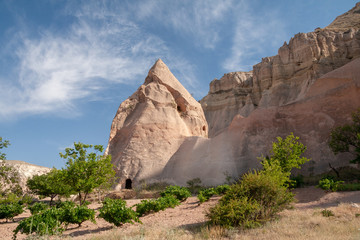Cave houses in the rocks at Zelve, Cappadicia, Turkey