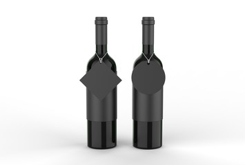 Wine bottle with blank label and hang tag for branding and mock up. 3d render illustration.