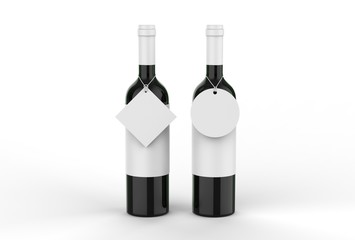Wine bottle with blank label and hang tag for branding and mock up. 3d render illustration.