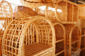 Handmade wicker furniture, products and souvenirs at the street craft market.