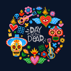 Day of the dead mexican sugar skull icon card
