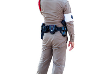 Thai police uniform, Police standing perform officiate isolated on white background, File contains with clipping path So easy to work.