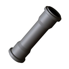 Plastic sewer pipe grey on white background, isolated. 3D rendering of excellent quality in high resolution. It can be enlarged and used as a background or texture.