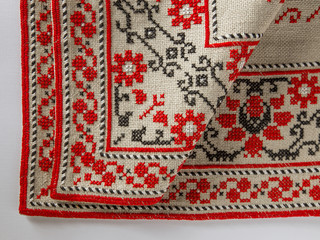 cotton cloth of a coarse fabric with hand embroidery, Bulgarian embroidery, cross