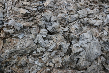 Closeup of grey burnt ashes 