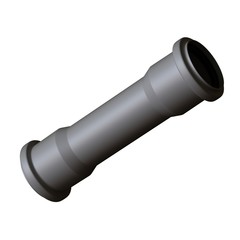 Plastic sewer pipe grey on white background, isolated. 3D rendering of excellent quality in high resolution. It can be enlarged and used as a background or texture.