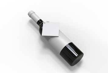 Wine bottle with blank label and hang tag for branding and mock up. 3d render illustration.