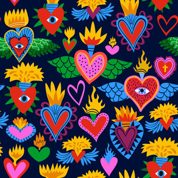 Sacred heart cartoon icon background pattern