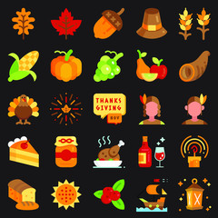 Thanksgiving day flat icon set. Editable